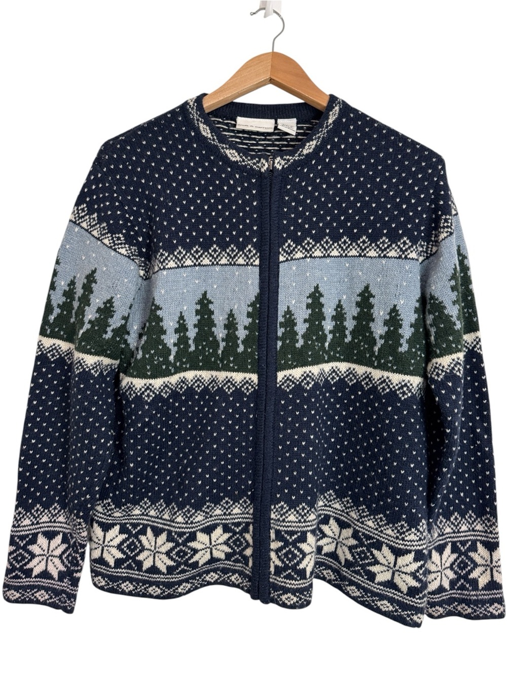 Vintage Fully Zipped Front Forest Nordic Patterned Winter Sweater Cardigan sz M